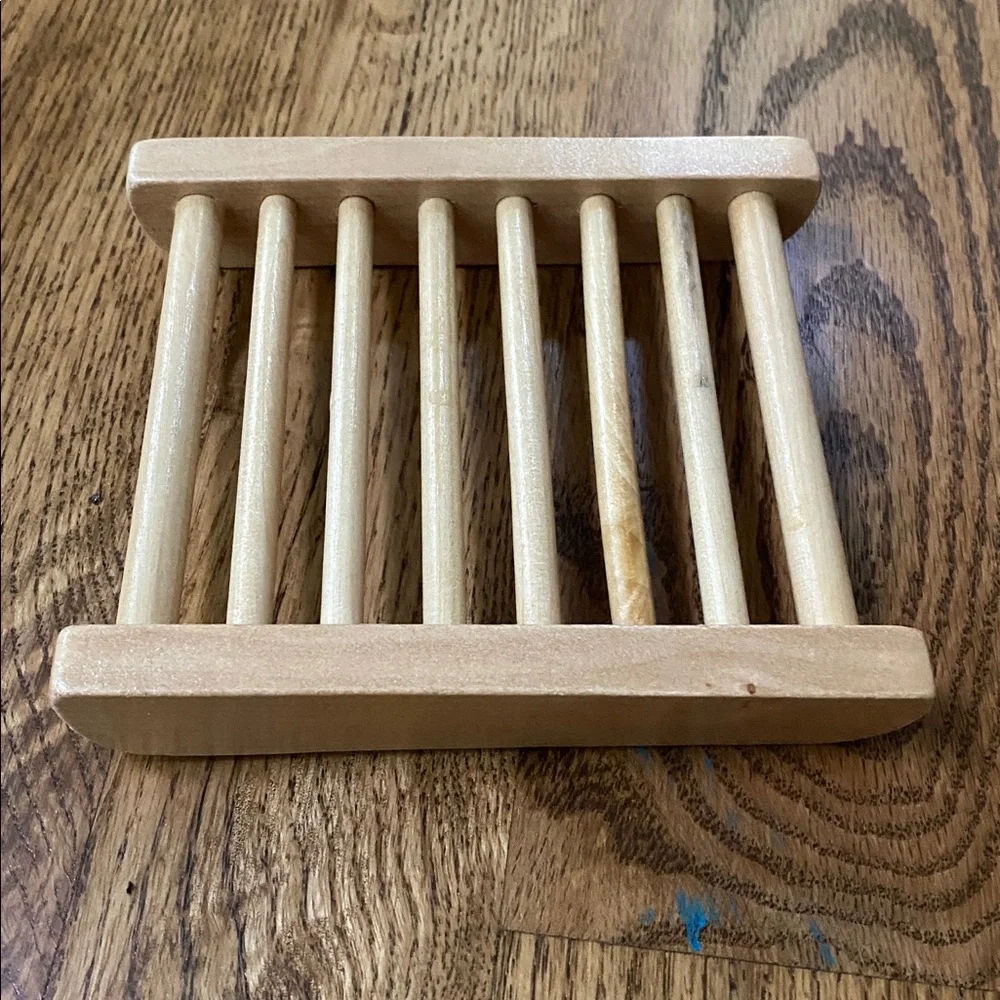 NIB sponge soap rack dish bamboo natural minimalist organization bathroom
